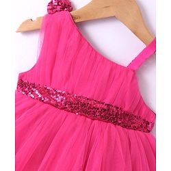 Babyhug Sleeveless Party Frock with Sequin & Frill Detailing - Fuchsia