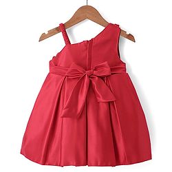 Babyhug Sleeveless Party Wear One Shoulder Dress with Floral Applique - Red