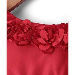 Babyhug Sleeveless Party Wear One Shoulder Dress with Floral Applique - Red
