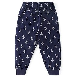 Babyhug Cotton Knit Half Sleeves Night Suit With Teddy Print - Navy Blue