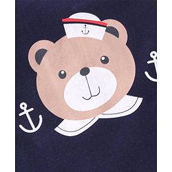 Babyhug Cotton Knit Half Sleeves Night Suit With Teddy Print - Navy Blue