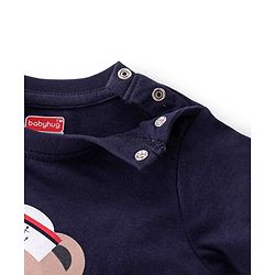 Babyhug Cotton Knit Half Sleeves Night Suit With Teddy Print - Navy Blue