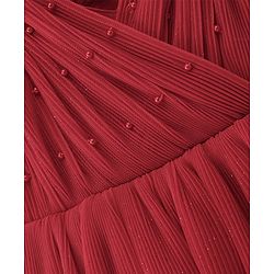 Babyhug Sleeveless Party Wear Frilled Dress With Pearl Detailing & Foil Print - Red