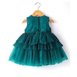 Babyhug Woven Sleeveless Frilled Party Dress with Pearls & Glitter Detailing - Bottle Green