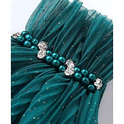 Babyhug Woven Sleeveless Frilled Party Dress with Pearls & Glitter Detailing - Bottle Green
