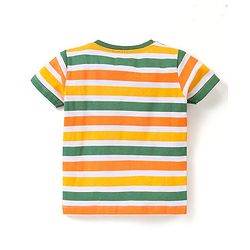 Babyhug Cotton Knit Half Sleeves Striped T-Shirt Raccoon Print - Multicolour
