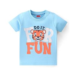 Babyhug 100% Cotton Knit Half Sleeves T-Shirt with Tiger Print - Blue