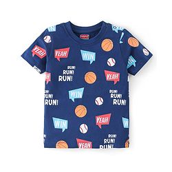 Babyhug Cotton Half Sleeves T-Shirt  With Sports Graphics - Navy Blue