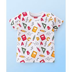 Babyhug Cotton Half Sleeves T-Shirt With Alphabets Graphics - White