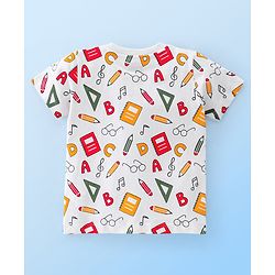 Babyhug Cotton Half Sleeves T-Shirt With Alphabets Graphics - White