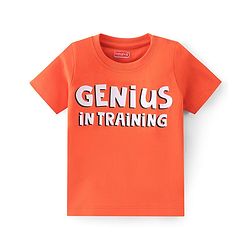 Babyhug 100% Cotton Knit Half Sleeves T-Shirt With Text Graphics - Orange