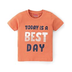 Babyhug 100% Cotton Knit Half Sleeves T-Shirt With Text Graphics - Orange