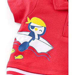 Babyhug 100% Cotton Half Sleeves Romper With Penguin Print - Red