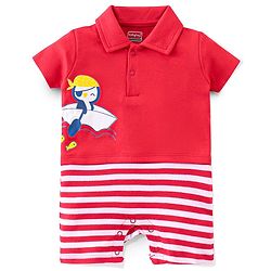 Babyhug 100% Cotton Half Sleeves Romper With Penguin Print - Red