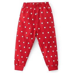 Babyhug Cotton Knit Half Sleeves Night Suit With Panda & Star Print - Red