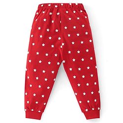 Babyhug Cotton Knit Half Sleeves Night Suit With Panda & Star Print - Red
