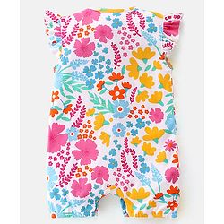 Babyhug 100% Cotton Sleeveless Romper With Floral Print - White Pink & Blue