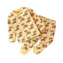 Babyhug Single Jersey Full Sleeves Night Suit Tiger Print - Yellow