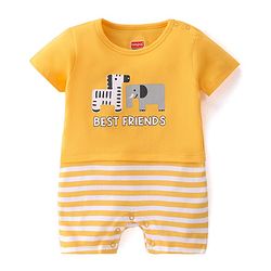 Babyhug 100% Cotton Half Sleeves Romper Animal Print - Yellow