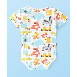 Babyhug 100% Cotton Interlock Knit Half Sleeves Onesies with Leggings Animal Print- Yellow & White