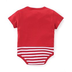Babyhug 100% Cotton Knit Half Sleeves Onesie with Penguin Print - Red