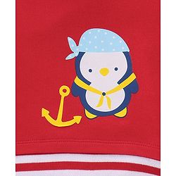 Babyhug 100% Cotton Knit Half Sleeves Onesie with Penguin Print - Red