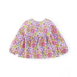 Babyhug 100% Cotton Knit Floral Printed Full Sleeves Top & Full Length Jeans - Purple & Blue