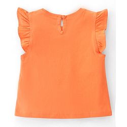 Babyhug 100% Cotton Knit Frill Sleeves Top Text Glitter Print - Orange