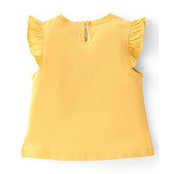 Babyhug Cotton Knit Half Sleeves Top with Frill Detailing & Floral Glitter Print - Yellow