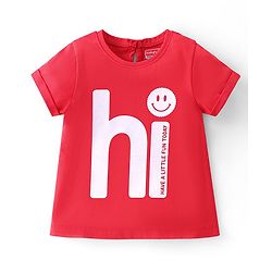 Babyhug 100% Cotton Knit Half Sleeves T-Shirt with Text Graphics - Red