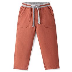 Babyhug Cotton Woven Full Length Trouser Solid Colour with Stretch - Rust