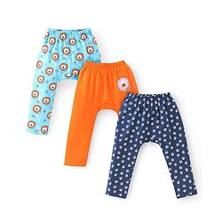 Babyhug Interlock Cotton Knit Full Length Diaper Pants Lion Print Pack of 3 - Multicolor