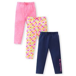 Babyhug Cotton Lycra Full Length Leggings Polka Dot & Text Print  Pack of 3 - Multicolour