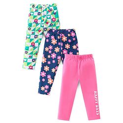 Babyhug Cotton Lycra Knit Stretchable Leggings Floral Print Pack of 3 - Multicolor