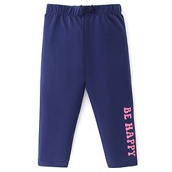 Babyhug Cotton Lycra Full Length Leggings With Text & Floral Print Pack Of 3 - Pink Navy Blue & Green