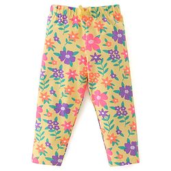 Babyhug Cotton Lycra Full Length Leggings With Text & Floral Print Pack Of 3 - Pink Navy Blue & Green