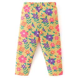 Babyhug Cotton Lycra Full Length Leggings With Text & Floral Print Pack Of 3 - Pink Navy Blue & Green
