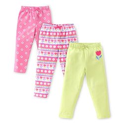 Babyhug Cotton Lycra Knit Stretchable Leggings Floral Print Pack of 3 - Multicolor