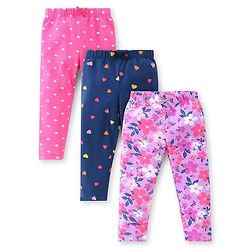Babyhug Cotton Lycra Knit Full Length Leggings With Strech Floral Print Pack of 3 - Multicolor