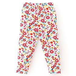 Babyhug Cotton Lycra Full Length Leggings Floral Printed Pack of 3 - Pink & Yellow