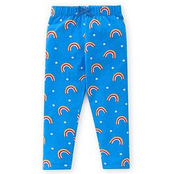 Babyhug Cotton Lycra Knit Full Length Leggings Rainbow Floral & Text  Print Pack of 3 - Blue  & Red