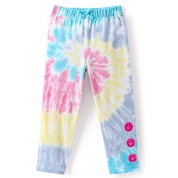Babyhug Cotton Lycra Full Length Leggings With Smiley Print - Multicolour