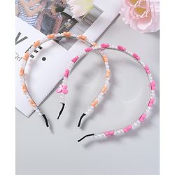 Babyhug Free Size Hair Bands with Butterfly Applique Pack of 2 - Dark Pink & Light Orange