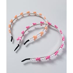 Babyhug Free Size Hair Bands with Butterfly Applique Pack of 2 - Dark Pink & Light Orange