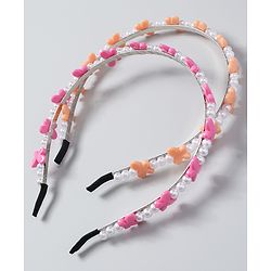 Babyhug Free Size Hair Bands with Butterfly Applique Pack of 2 - Dark Pink & Light Orange