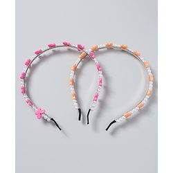 Babyhug Free Size Hair Bands with Butterfly Applique Pack of 2 - Dark Pink & Light Orange