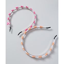 Babyhug Free Size Hair Bands with Butterfly Applique Pack of 2 - Dark Pink & Light Orange