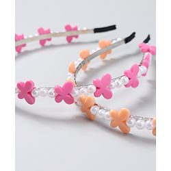 Babyhug Free Size Hair Bands with Butterfly Applique Pack of 2 - Dark Pink & Light Orange