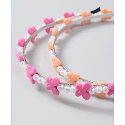 Babyhug Free Size Hair Bands with Butterfly Applique Pack of 2 - Dark Pink & Light Orange