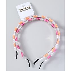 Babyhug Free Size Hair Bands with Butterfly Applique Pack of 2 - Dark Pink & Light Orange